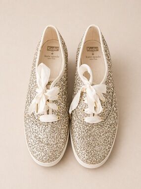 kate spade Glitter Lace-Up Sneakers in Champagne Sparkle